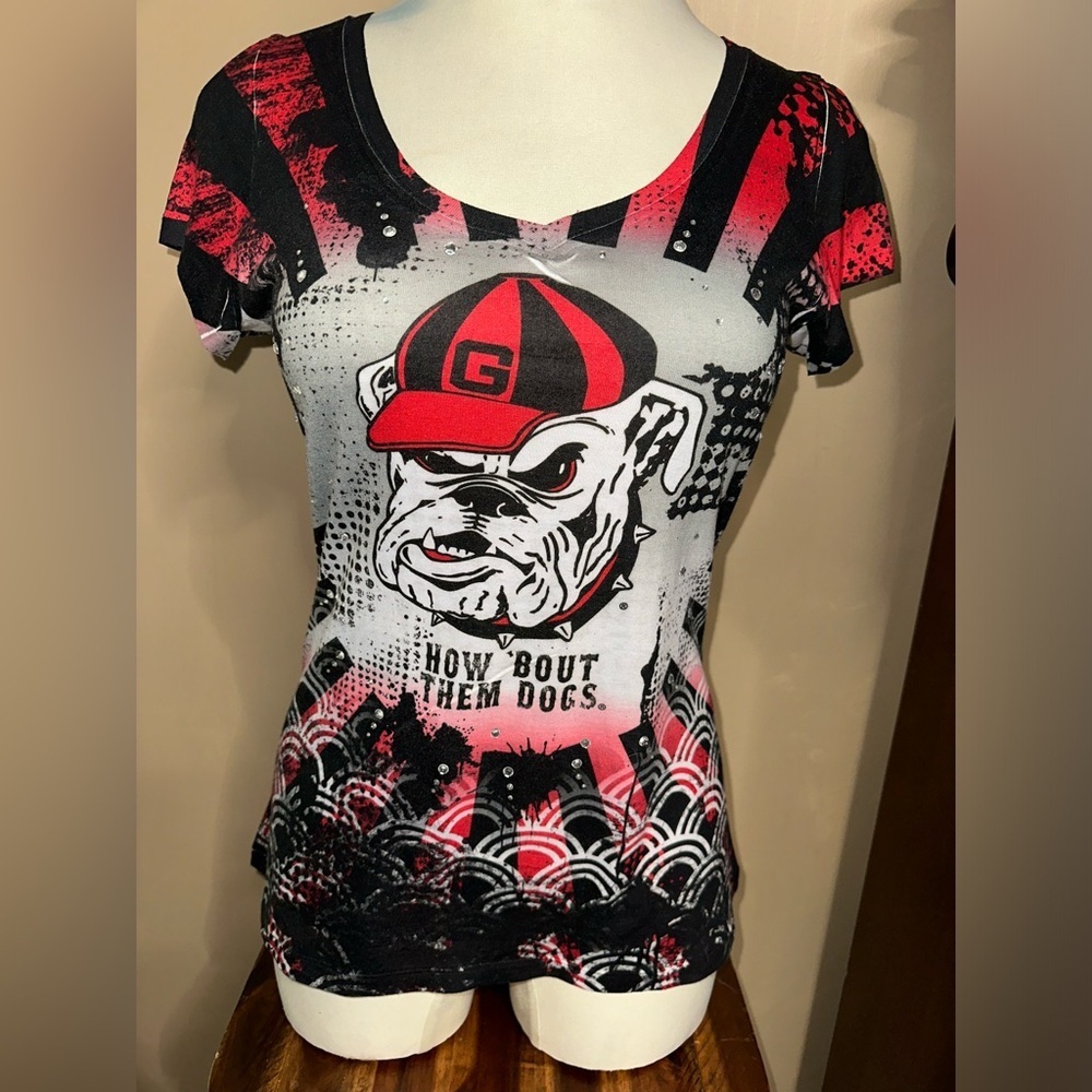 Creative Apparel Concepts Graphic Bedazzled Women's v-Neck Fitted T-Shirt - Picture 2 of 7